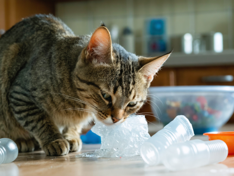 Mon chat mange du plastique : causes possibles et conseils pour agir efficacement